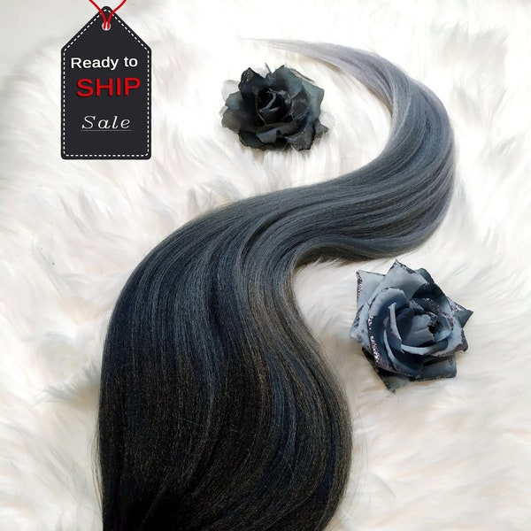 READY to ship, Black Grey Ponytail Extensions, Ombre Hair on Elastic Band, Synthetic Hair Extension on Hairband, Hair Wig, GRAPHITE LADY