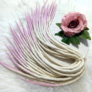 Wool Dreadlocks Extensions Blonde Ombre with Pink Tips - Double Ended Merino Wool Dreads, Natural Look Boho Festival Hair