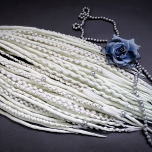 White Wool Dreadlocks Extensions - Double Ended Braided Boho Hair, Wedding Dreads, Full Set, White Braids for Hair, Natural Wool Dreads.