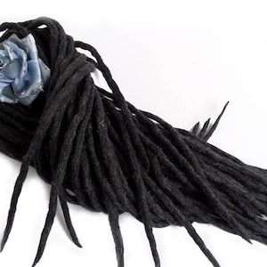 WOOL DREADLOCKS Extensions Black Melange  , Black Mix Wool Dreads, Dark Graphite Dreads, Full set Double Ended dreadlocks de merino woolen