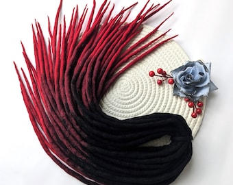 Black to Burgundy and Red Ombre Merino Wool Dreadlocks, Double Ended Dread Extensions