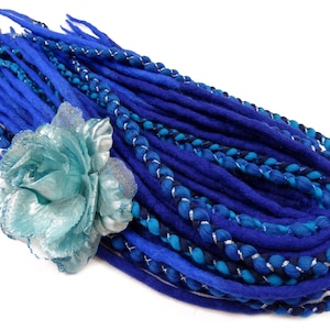 Wool Dreadlocks Extensions, Navy Blue Dreads Extensions, Sapphire Blue Braids for Hair, Carnival Dreads, Double Ended