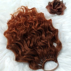 Ginger Curly Ponytail Extensions, Wavy Hair on Elastic Band, Synthetic Hair Extension on Hairband, Curly Hair Wig, Hair Falls, FIERY REDHEAD
