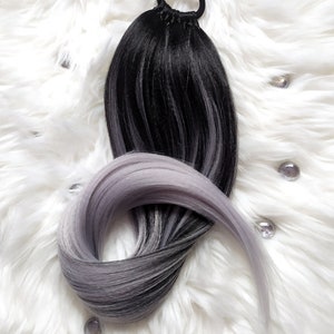 Black Grey Ponytail Extensions, Ombre Hair on Elastic Band, Synthetic Hair Extension on Hairband, Hair Wig, Hair Falls, MISS RAINY