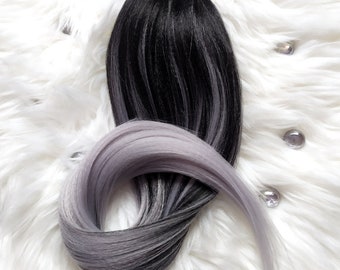 Black Grey Ponytail Extensions, Ombre Hair on Elastic Band, Synthetic Hair Extension on Hairband, Hair Wig, Hair Falls, MISS RAINY