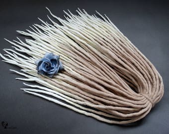Light Blonde Ombre Beige Merino Wool Dreadlocks, Double Ended Dread Extensions