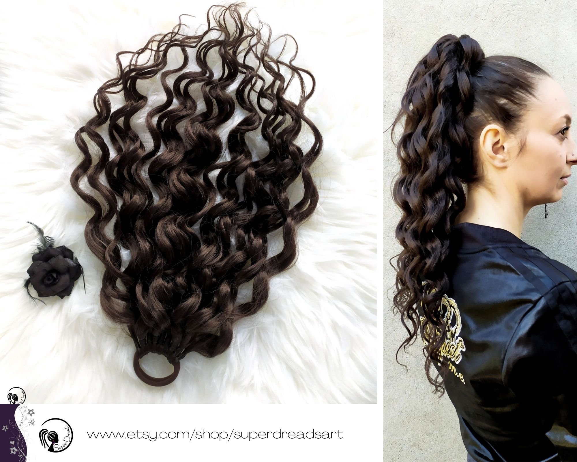 Extensiones de cola de caballo rizada marrón cabello ondulado Etsy México