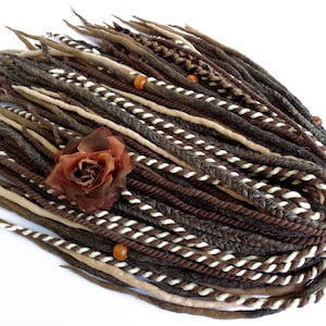 Wool Dreadlocks Extensions, Brown and Blonde Dreads Extensions, Wool Twists and Braids, Boho Dreads with Beads, Double Ended, NUTTY FANTASY