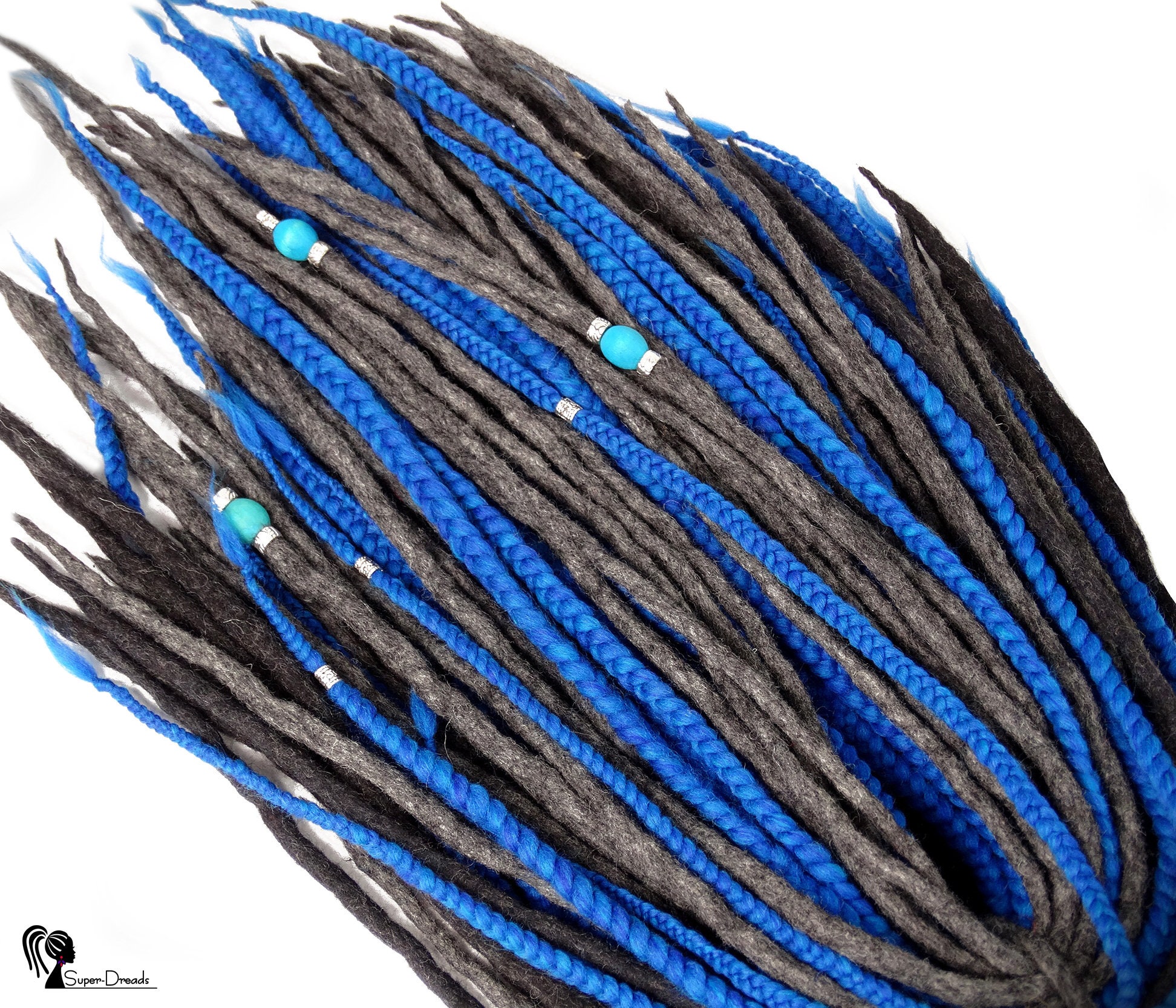 Full Set Wool Dreadlocks Grey Dreads Extensions Navy Blue Etsy