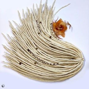 WOOL DREADLOCKS Extensions, Light BLONDE Dread Extensions, Light Beige Wool Dreadlocks, Dreads with beads and threads, Double Ended dreads