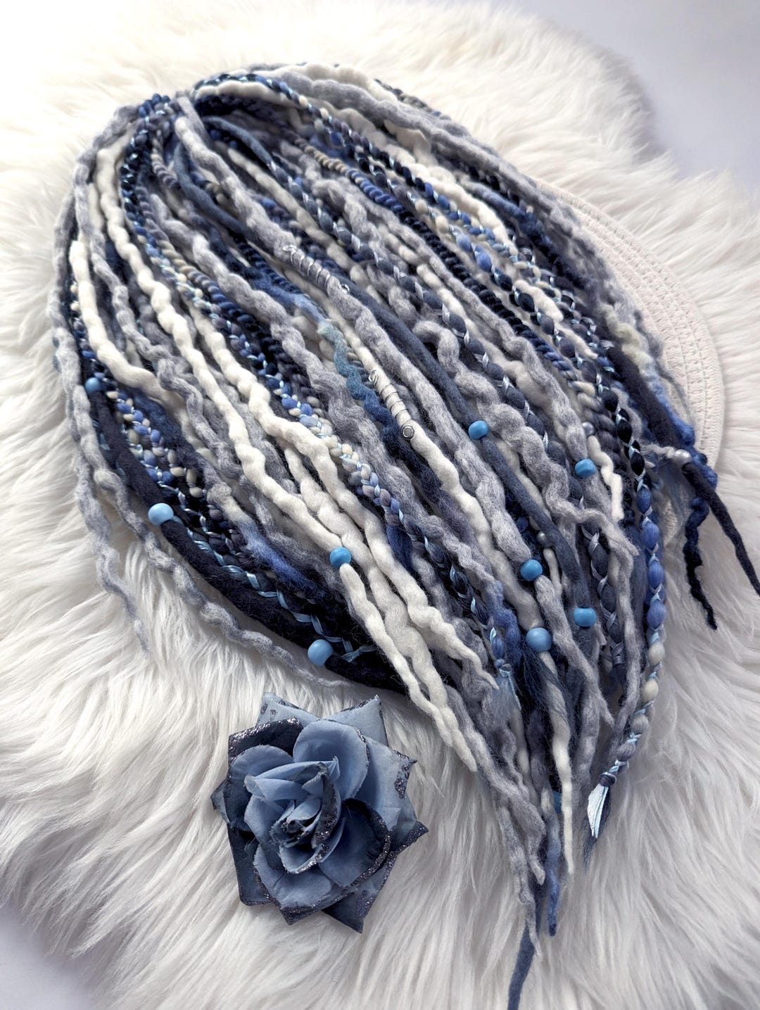 Blue White Grey Wool Dreadlocks Extensions, Fantasy Double Ended Dread ...