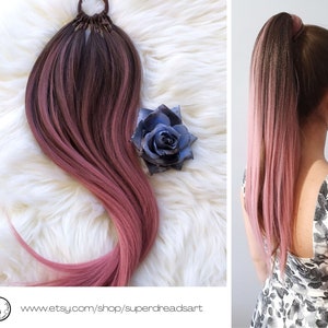 Brown Pink Ponytail Hair Extensions, Ombre Hair on Elastic Band, Synthetic Hair Extension on Hairband, Hair Wig, Hair Falls, MISS ROSE