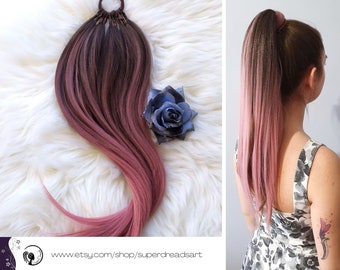 Brown Pink Ponytail Hair Extensions, Ombre Hair on Elastic Band, Synthetic Hair Extension on Hairband, Hair Wig, Hair Falls, MISS ROSE