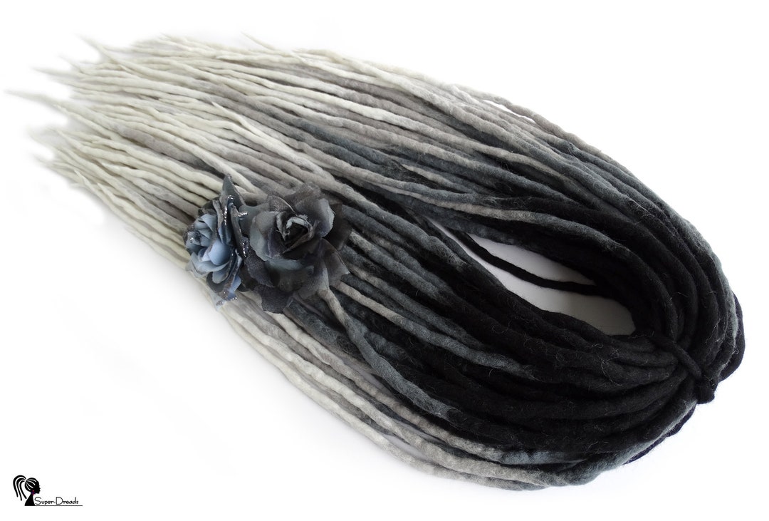 Black to Gray and White Ombre Merino Wool Dreadlocks, Double  display picture 1