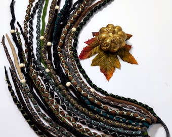 Black Brown Geen Wool Dreadlock Ponytail, Merino Dread Hairpiece, Dreadlock Wig with Accents