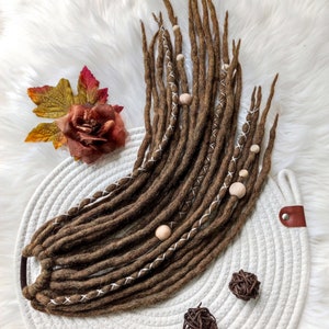 WOOL DREADLOCK Extensions on elastic band, umber brown dreadlock ponytail, unique hairstyle with easy install, Alternative hair accessories
