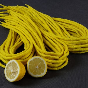 Rastas de lana, juego completo de extensiones de rastas de lana amarillas, rastas punk rave, doble punta de lana merino amarillo limón brillante
