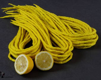 WOOL DREADLOCKS, Full Set YELLOW Wool Dread Extensions, Punk Rave Dreadlocks, Double Ended bright yellow lemon merino woolen