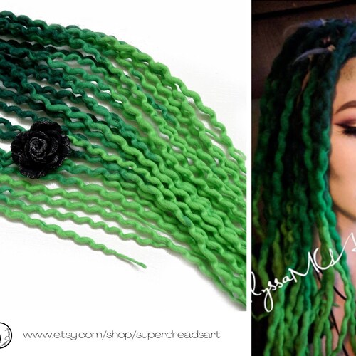 Green Wool Dreadlocks Green Ombre Dreads Dreadlock Etsy