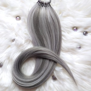 Grey Ponytail Extensions, Silver Hair on Elastic Band, Synthetic Hair Extension on Hairband, Grey Hair Wig, Blended Hair Falls, SILVERY LADY