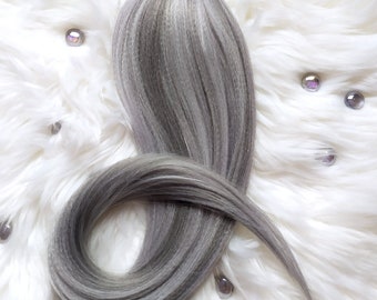 Grey Ponytail Extensions, Silver Hair on Elastic Band, Synthetic Hair Extension on Hairband, Grey Hair Wig, Blended Hair Falls, SILVERY LADY