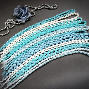 Blue Wool Dreadlock Extensions: White & Turquoise Boho Braids
