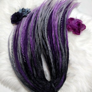 Synthetic Dreadlocks Extensions, Purple Crochet Dreads, Grey Ombre Dreadlocks, Dread Extensions,Full Set Double Ended