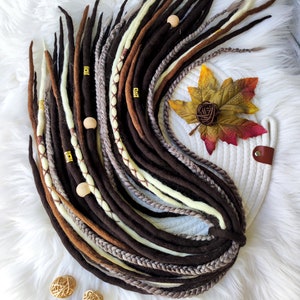 Wool Dreadlocks Extensions Set - Brown & Rainbow Mix, Double Ended Dreads, Twists and Braids, Dread Falls for Unique Hairstyles