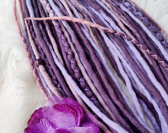 Purple Pink Merino Wool Dreadlocks Extensions, Pastel Double  display picture 1