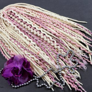 Wool Dreadlocks, Blonde Pink Dreads, Wool Braids, Curly Dreads With Beads, Double Ended,  Wedding Hair, SWEET FASCINATION