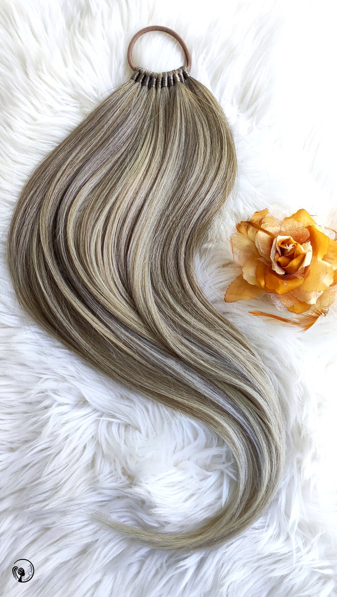 Extensão de rabo de cavalo loiro ombré: aplique de cabelo sintético