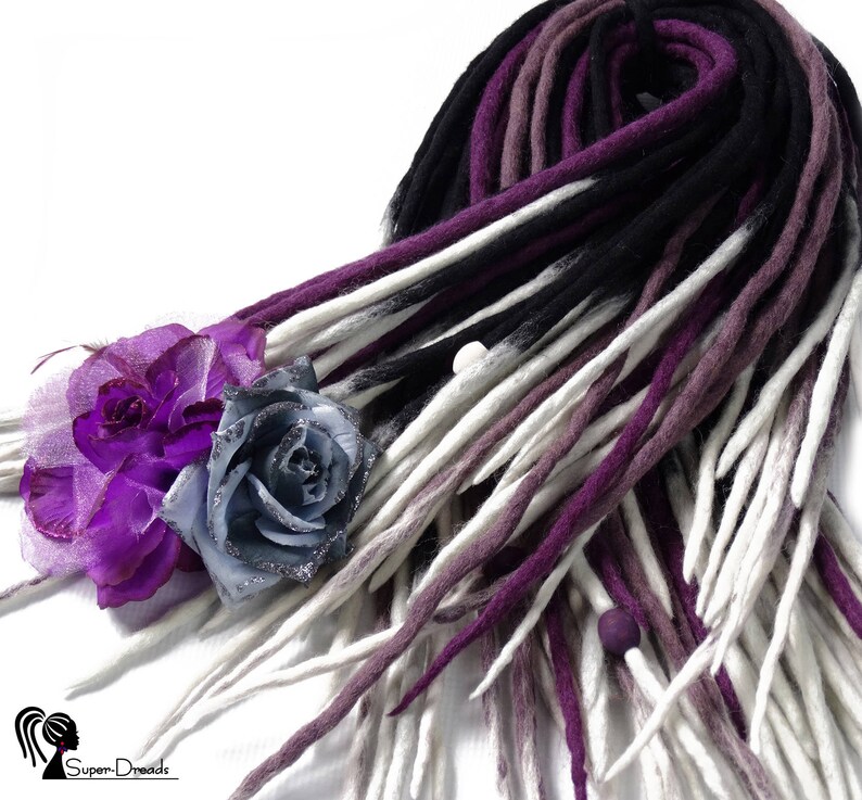Full Set Wool Dreadlocks Black Purple Dreads White Ombre Etsy