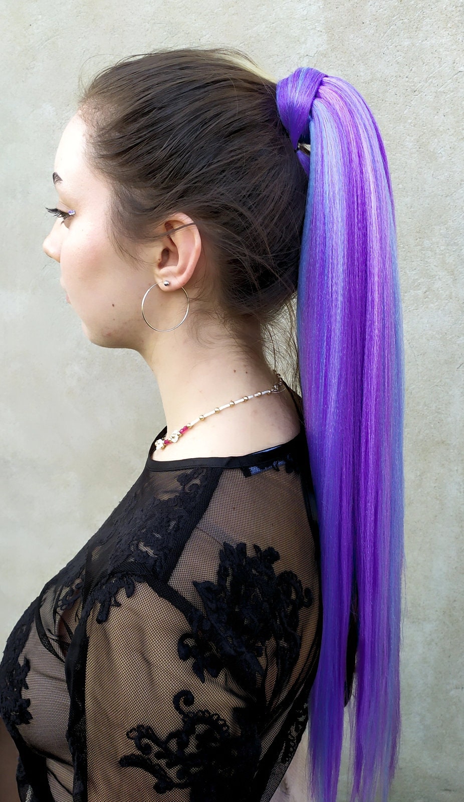 Purple Ponytail Hair Extension: Fluorescent Synthetic Hairband, image size:926x1600