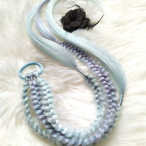 Mint Green Braids Extension on Hairband, Dreadlocks On Elastic Band, Synthetic Braids Ponytail, Light Blue Hair Wig, Hair Falls, MINT MIST