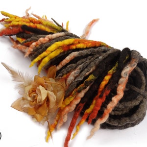 Full Set Curly Wool Dreadlocks, Brown Wavy Dreads Extensions, Yellow Orange Ombre Dreads,Halloween Dreads, Double Ended, HOT VOLCANO