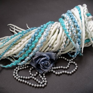 Full Set White Wool Dreadlocks, Blue Wool Braids, Turquoise Dreadlocks Extensions, Wedding Dreadlocks, Double Ended, AZURE TENDERNESS