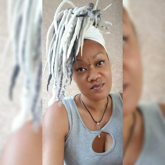 Silver Grey Dreadlocks Accent Pack Double Ended Dreads White Felted Wool Blonde