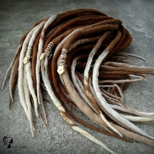 Wool Dreadlocks - Brown to Blonde Ombre Extensions with Beads, Double Ended Wrap Dreads, Natural Boho Festival Hair, Viking Style Dreads
