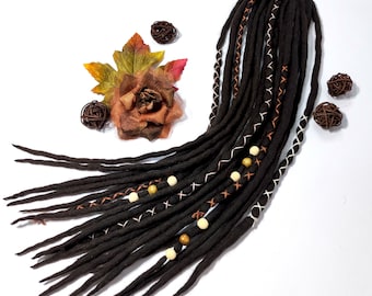Dark Brown Wool Dreadlock Ponytail, Merino Dread Hairpiece, Dreadlock Wig with Accents