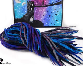Blue Black Purple Merino Wool Dreadlocks Extensions, Cosmic  display picture 2
