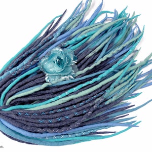Wool Dreadlocks ExtensionS, Boho Blue Dreads Extensions, Turquoise Ombre Dreadlocks, Wraps Thread Dreads, Double Ended
