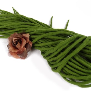 Green Wool Dreadlocks, Olive Green Dreads Extensions, Double Ended, OLIVE LEAF