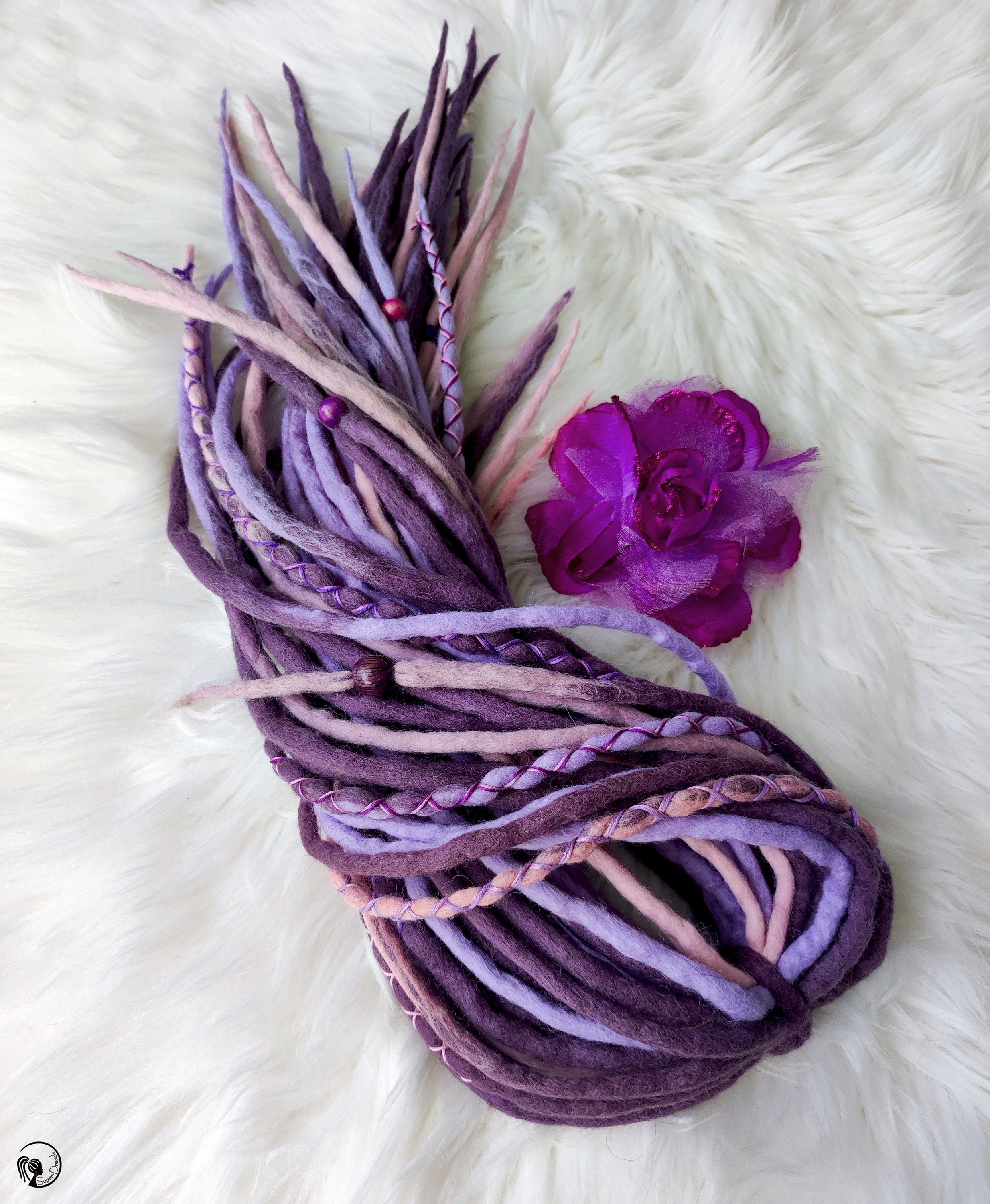 Pink Purple Merino Wool Clip In Dreadlocks Extensions Handmade Miss Violet Lace Amazon.com : Lounoke Dreadlock Extensions Lavender Purple  main image 4