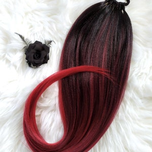 Schwarz Rot Pferdeschwanz Haarverlängerungen, Ombre Haar auf elastischem Band, Kunsthaarverlängerung auf Haarband, Haar Perücke, Haar fällt, CHERRY CountESS