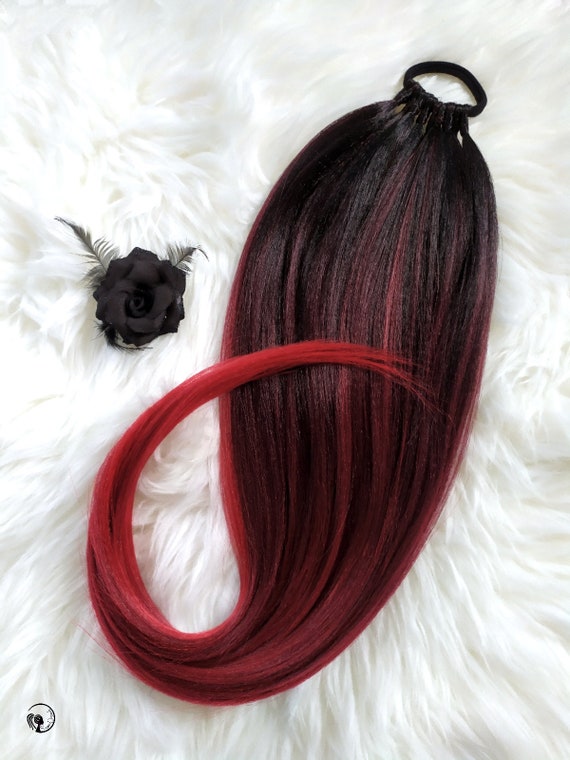 Ombre Ponytail Extension: Black to Red Synthetic Hairpiece  display picture 3