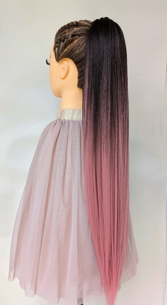 Black to pink ombre straight ponytail Black to pink ombre straight ponytail