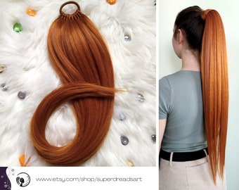 Ginger Ponytail Extensions, Synthetic Hair on Hairband, Ponytail on Elastic Band, Hair Extension Wig, Copper Hair Falls, GINGER NYMPH