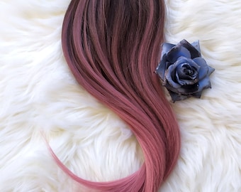 Brown Pink Ponytail Hair Extensions, Ombre Hair on Elastic Band, Synthetic Hair Extension on Hairband, Hair Wig, Hair Falls, MISS ROSE