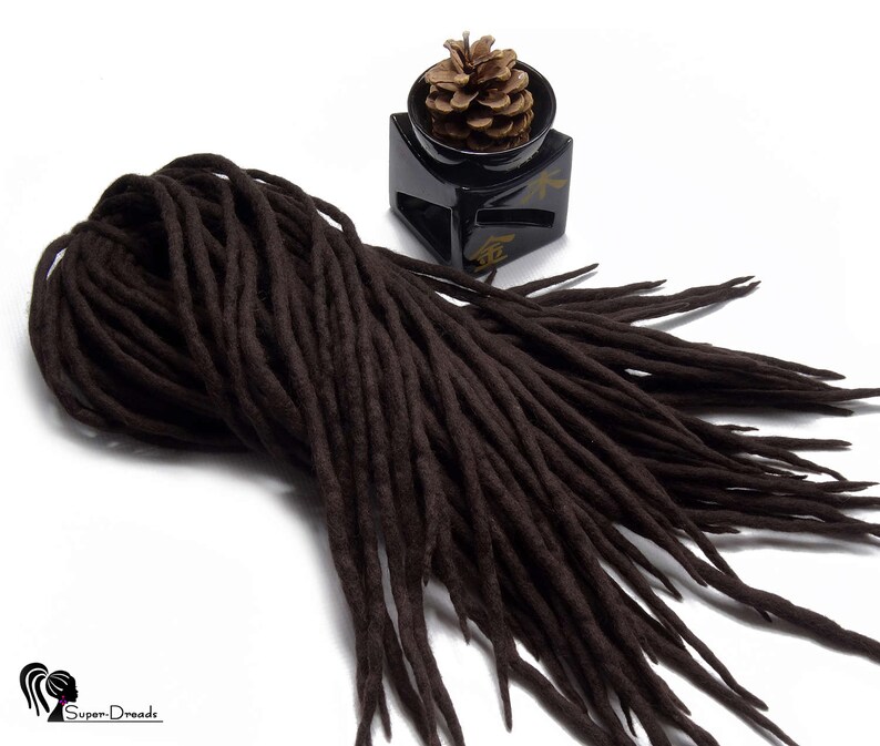 WOOL DREADLOCKS Extensions BROWN, Dreads Extensions, Dark Brown Wool Dreadlocks, Full set woolen Double Ended dreads, De Chocolate velvet image 4