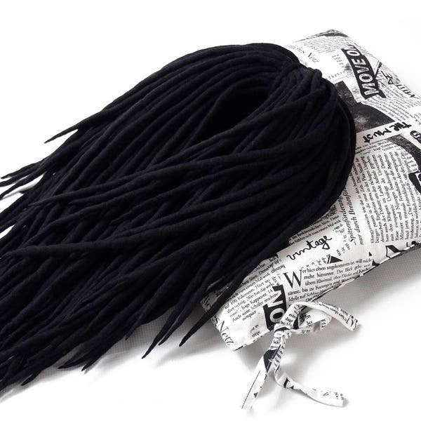 WOOL DREADLOCKS Extensions, Full Set BLACK Double Ended Dreads,Dread falls De Mysterious Black